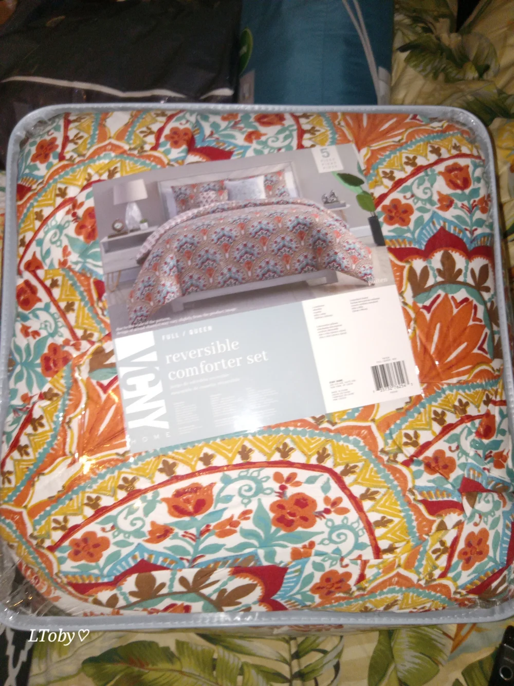 VCNY Reversible Floral Comforter Set in Orange, Teal & White